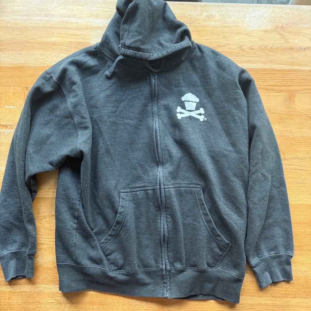 Johnny Cupcakes Zip Up Hoodie Charcoal Gray Crossbones Logo Mens XL Extra Large